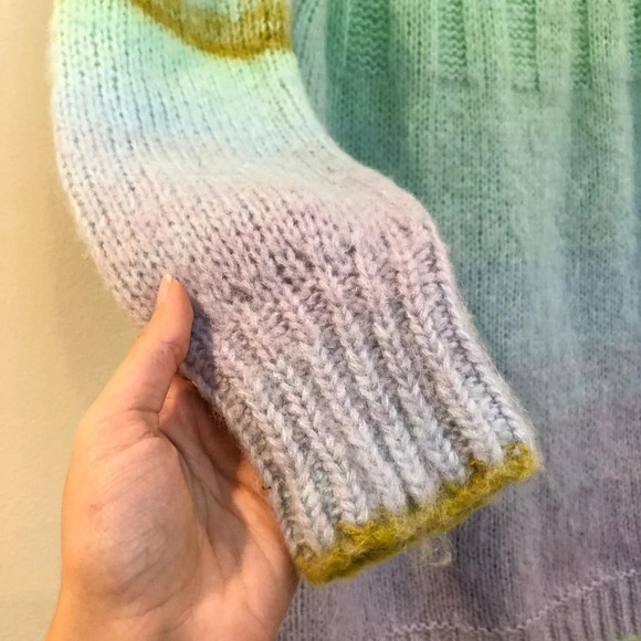 Anthropologie Pastel Wool Alpaca Knit Rainbow Colorful Hi Neck Oversized Sweater - Picture 4 of 9